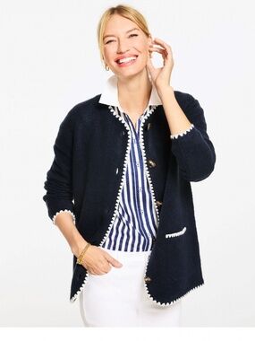 Talbots Crew Neck Cardigan Navy Blue Large